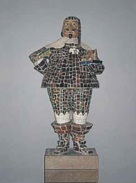 Statuen af Christian IV udført i potteskår af billedhuggeren William Fridericia